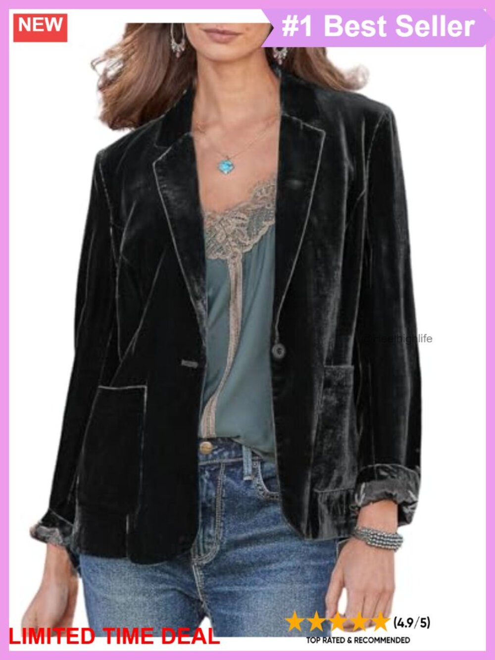 Lightweight Velvet Blazer One Button Long Sleeve Casual Office Work Jacket